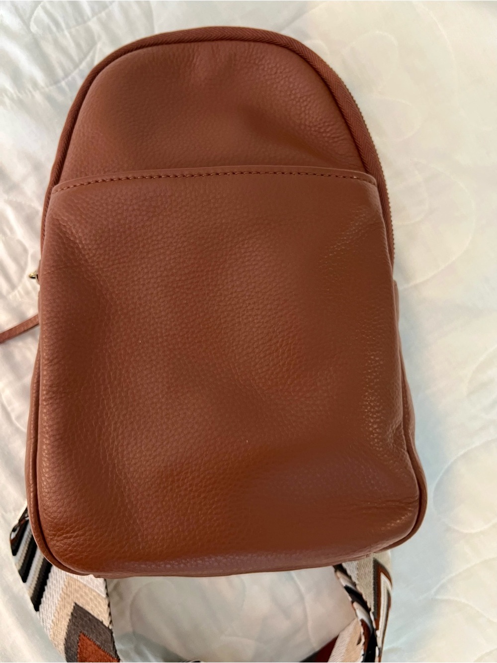Hobo Brown Leather Crossbody Bag with Adjustable Brown Chevron Strap